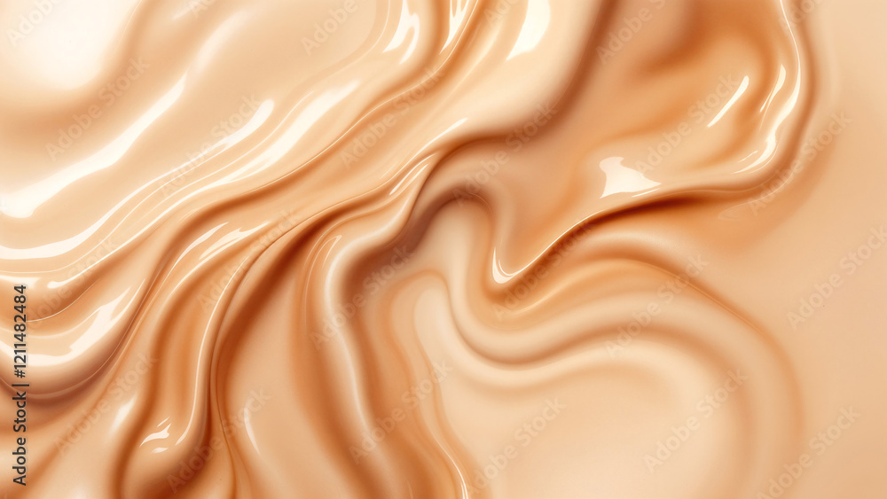 Poster abstract background with liquid cream in color of the year mocha mousse . generative ai
