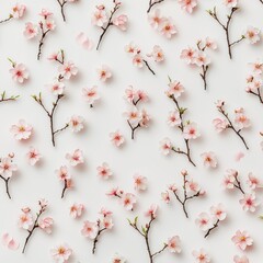 Cherry blossom minimal, Delicate pink cherry blossoms scattered on a light background.