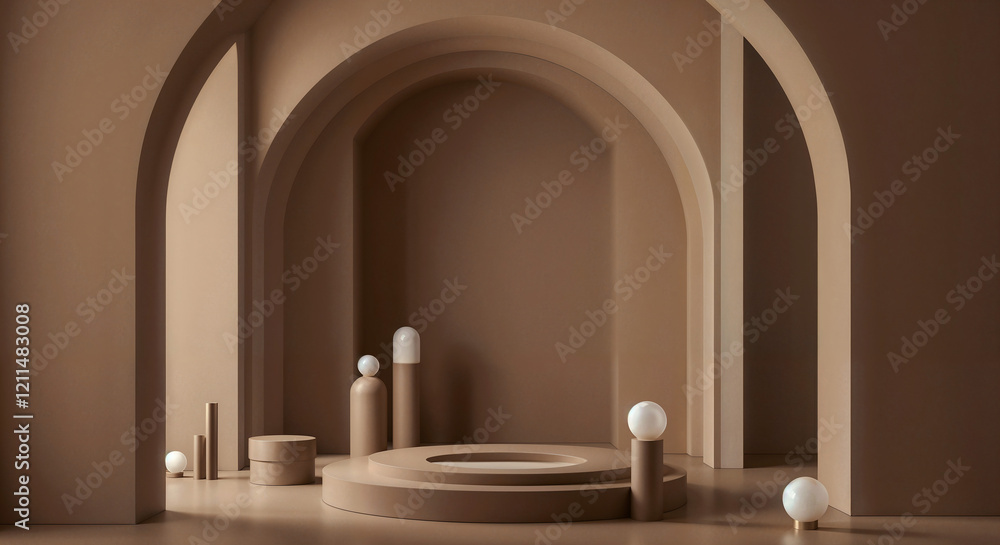 Poster abstract gallery background with geometric shapes with space for product presentation in color of th