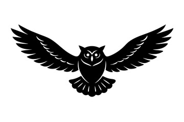 A minimalist an owl bird is flying silhouette black vector illustration.