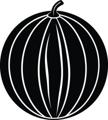 Black and white illustration of a round watermelon