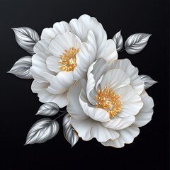 Elegant White Flowers with Golden Accents on a Dark Background