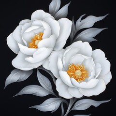 Elegant White Flowers with Vibrant Yellow Centers Against a Dark Background