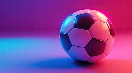 Fototapeta premium High-quality 3D rendering of a soccer ball on a smooth gradient backdrop with a futuristic neon glow.