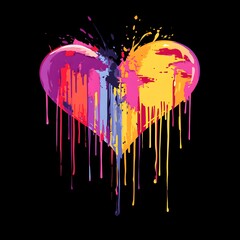 Vibrant Abstract Dripping Heart Design with Splashing Colorful Paint