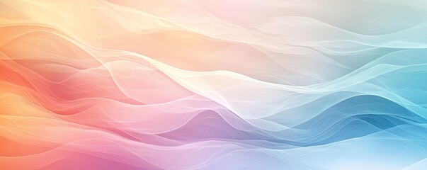 Fototapeta premium Summer watercolor idea. Abstract wavy background in soft pastel hues of pink, blue, and orange.