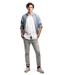 Fototapeta premium young man focusing with digital camera on a transparent background