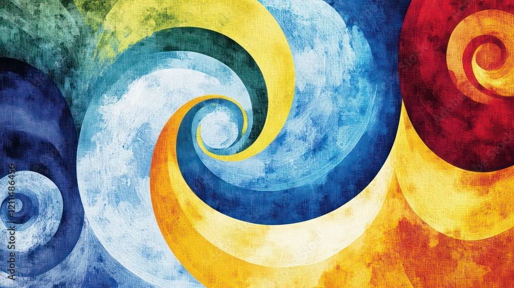 Poster abstract watercolor swirls in vibrant colors, creating a dynamic and energetic composition.