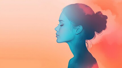 Soft watercolor idea. A serene silhouette of a woman with vibrant colors representing tranquility.