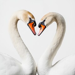Obraz premium Romantic connection concept. Two swans forming a heart shape with their necks.
