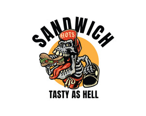 skeleton eating sandwich illustration