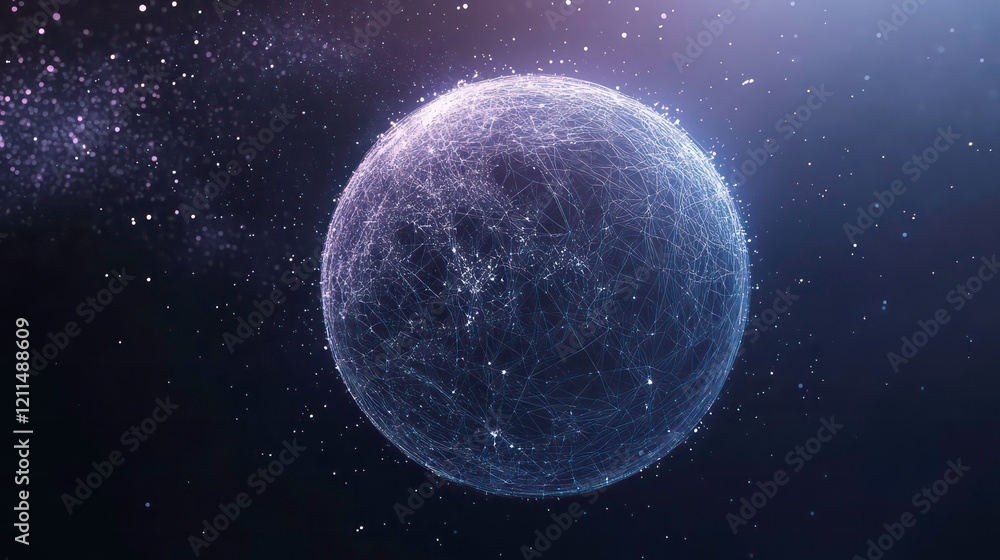 Poster Abstract glowing sphere with interconnected lines in space, representing global network or connections.