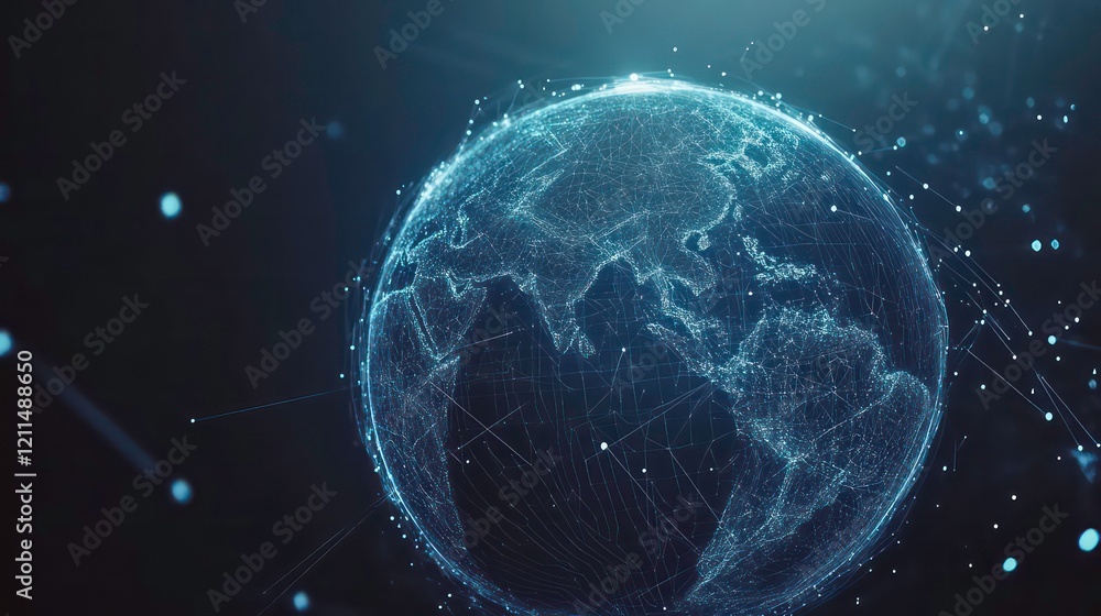Aufkleber Abstract glowing digital Earth globe with connecting lines.