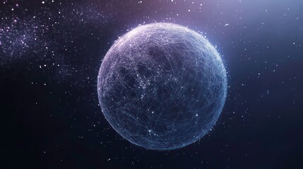 Obraz premium Abstract glowing sphere with interconnected lines in space, representing global network or connections.