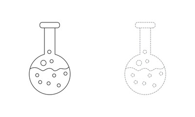 Tracing lines for toddlers. Handwriting practice sheet. Educational children game, printable worksheet for kids with Chemical Test Tube.