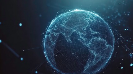 Abstract glowing digital Earth globe with connecting lines.