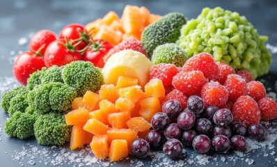 Vibrant fresh fruits and vegetables display