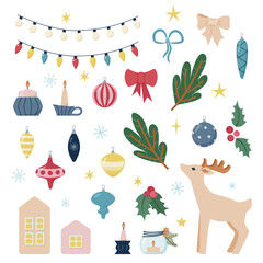 A set of Christmas elements. Christmas gifts and decor.