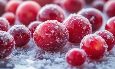 Frosted red berries on a surface