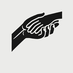 Obraz premium Hand in Hand Silhouette in black on a white background