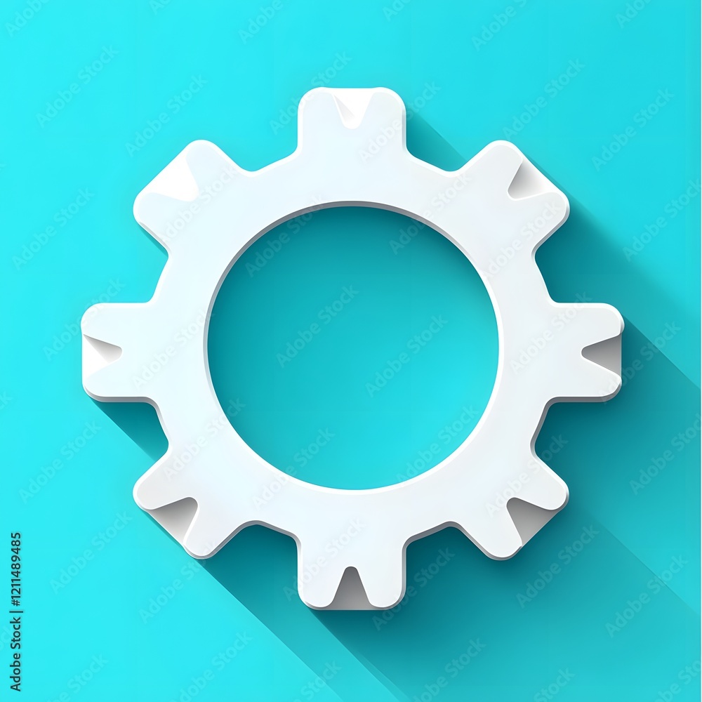 Poster minimalist gear icon on blue gradient background representing settings and controls