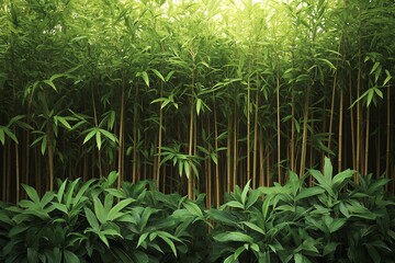 Naklejka premium Lush Green Bamboo Forest: A Tranquil and Serene Natural Scene