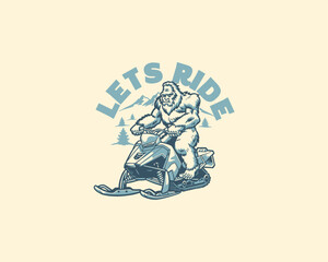 yeti ride snowmobile illustration
