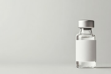 A single, clear medical vial with a silver cap and a blank white label. The clean and simple design reflects the importance of sterility, precision, and readiness for labeling in medical settings.