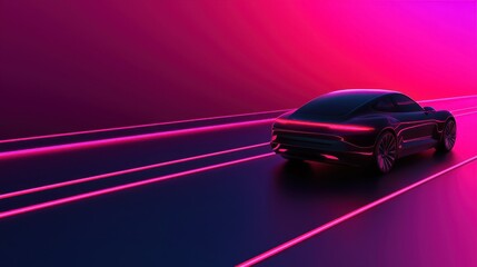 ev car concept. Futuristic car in neon lights, creating a dynamic and vibrant atmosphere.