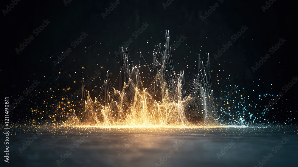 Poster glowing, multi dimensional data chart pulsates with neon energy, showcasing dynamic connections and 
