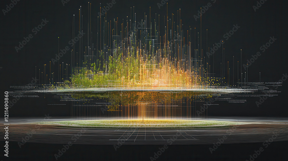 Poster glowing multi dimensional data chart pulsates with neon lights, showcasing intricate connections and vibrant energy on dark background