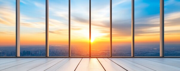 Fototapeta premium Empty Boardroom Table with City Skyline