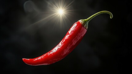 Captivating red chili pepper suspended in mid-air with dramatic rim lighting