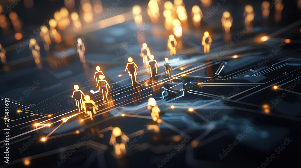 Aufkleber glowing digital network with human icons representing consumer targeting and connectivity