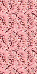 Seamless pattern with Sakura pink