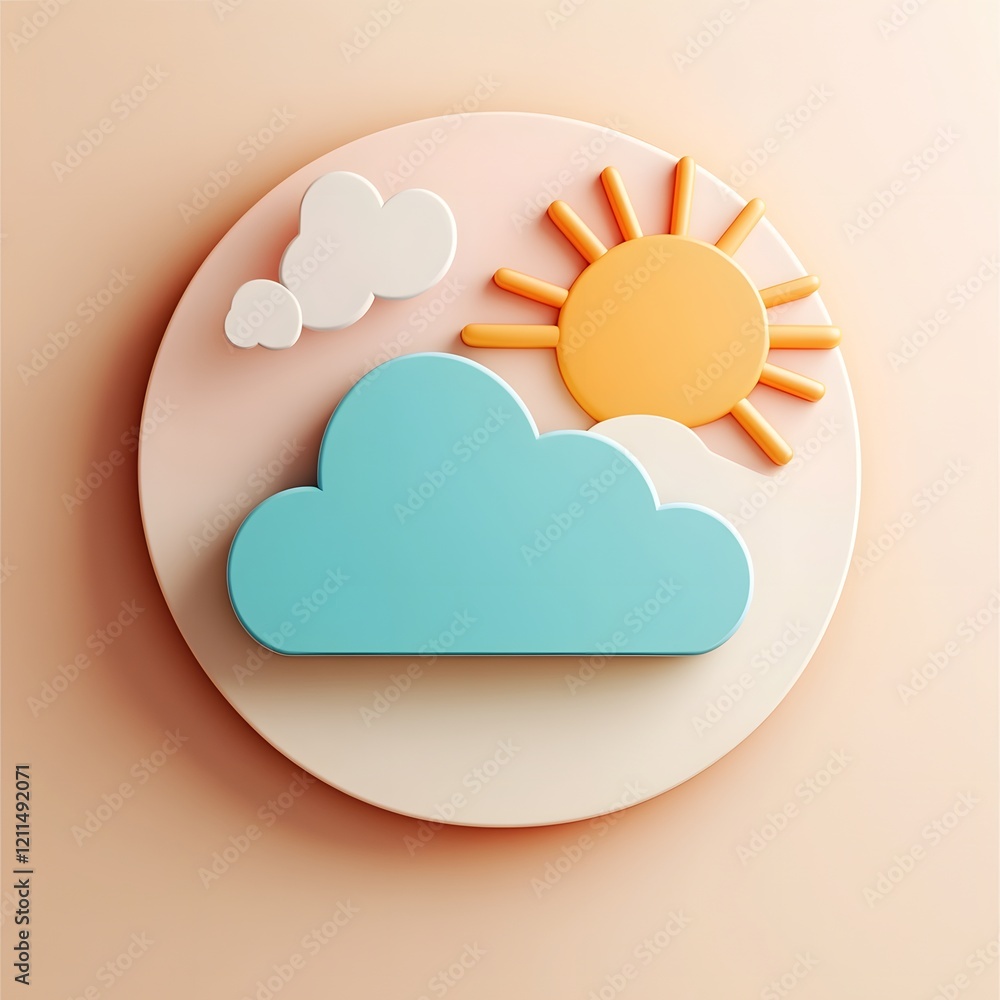 Aufkleber sleek 3d partly cloudy weather icon with soft gradients and subtle shadows