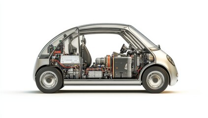 Cutaway view of an electric car's internal components.