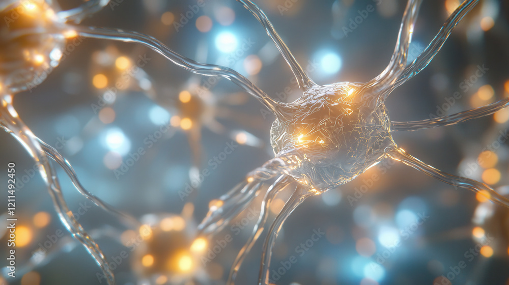 Poster close up artistic depiction of neural networks with glowing synapses, symbolizing ai and brain conne