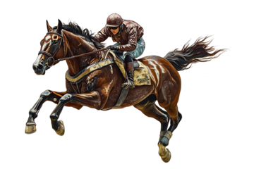 Horse racing jockey. Sport. Champion. Racetrack. Equestrian. Derby. Isolated on white background.PNG