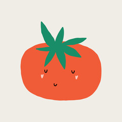 Kawaii Tomato Character. Funny Cherry Tomatoes Kawaii Face. Cute Vegetables Mascot. Vector Hand Drawn Isolated Illustration