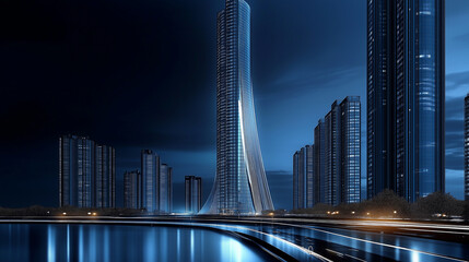 city skyline at dusk