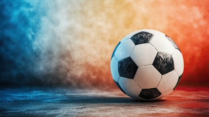 Fototapeta premium Stylized soccer ball in 3D placed on a metallic-themed gradient background for a professional sports concept.