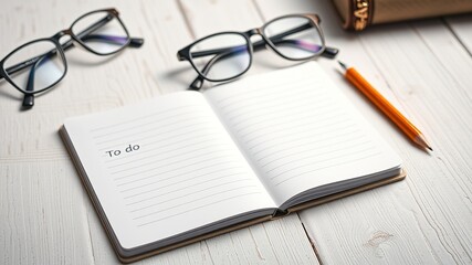 Fototapeta premium New Year's Goals Notebook - To Do List, Eyeglasses, Pencil - AI Photo