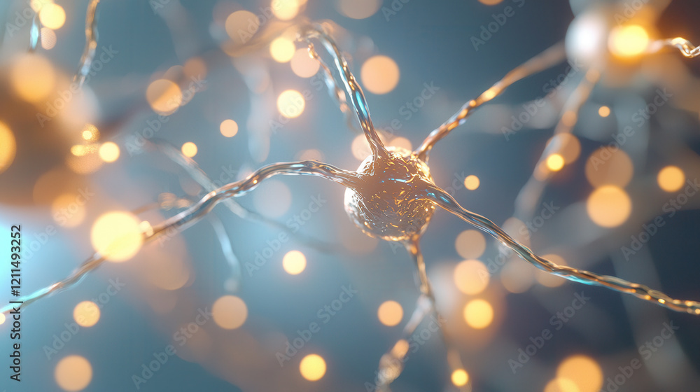Poster glowing artistic representation of neural networks with interconnected nodes and illuminated pathway