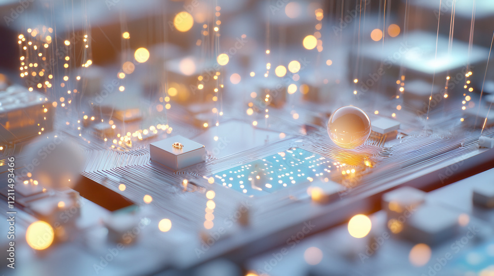 Poster futuristic depiction of ai driven technology with glowing circuits, microchips, and abstract digital