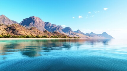 Naklejka premium Serene Tropical Beach with Mountains