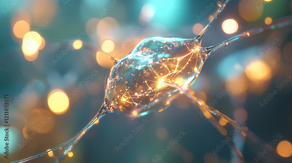 Poster glowing artistic representation of neural network, showcasing interconnected nodes and vibrant light