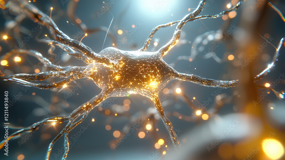 Poster glowing neural network node with interconnected pathways, symbolizing ai driven technology and innov