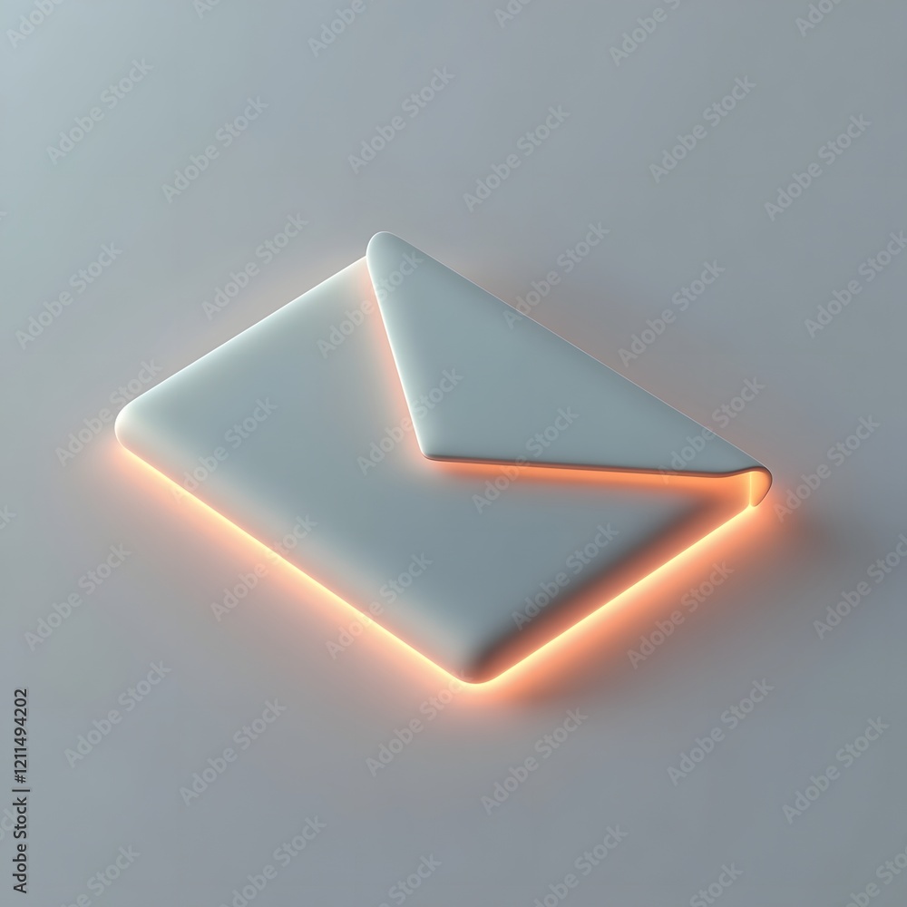 Poster sleek 3d envelope icon with glowing edges on clean gradient background