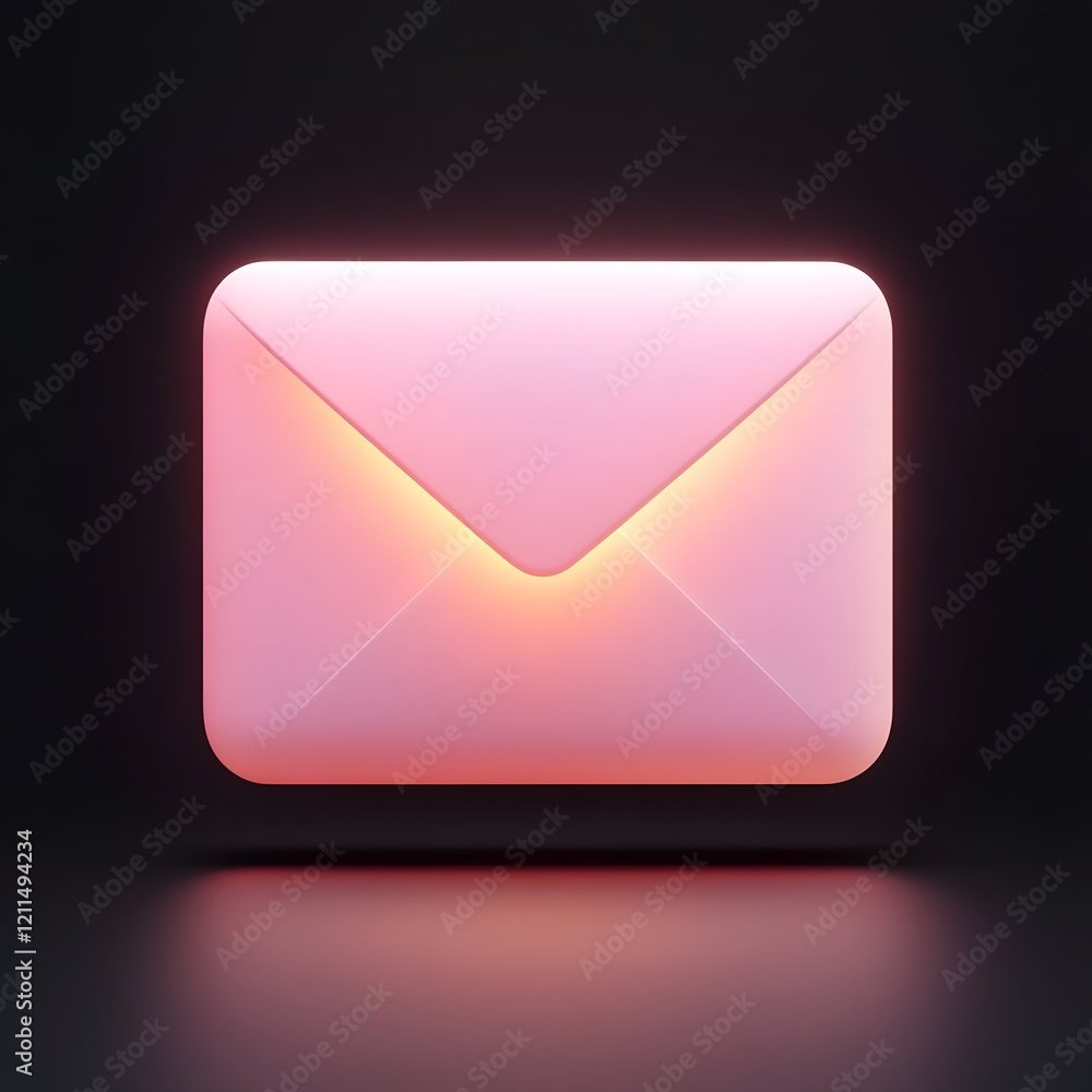 Poster sleek 3d envelope icon with glowing edges on clean gradient background
